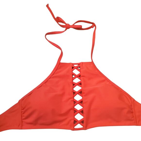 LIVE LOVE DREAM AEROPOSTALE HIGH NECK BIKINI TOP NEW WITHOUT TAGS MEDIUM RED - Picture 3 of 12